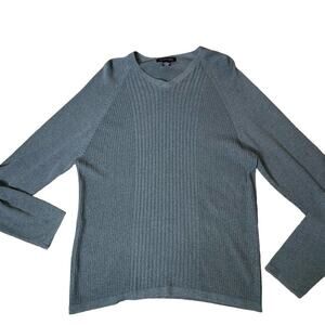 Kenneth Cole top sweater V-neck gray stretch long sleeve ribbed LG Nylon/wool